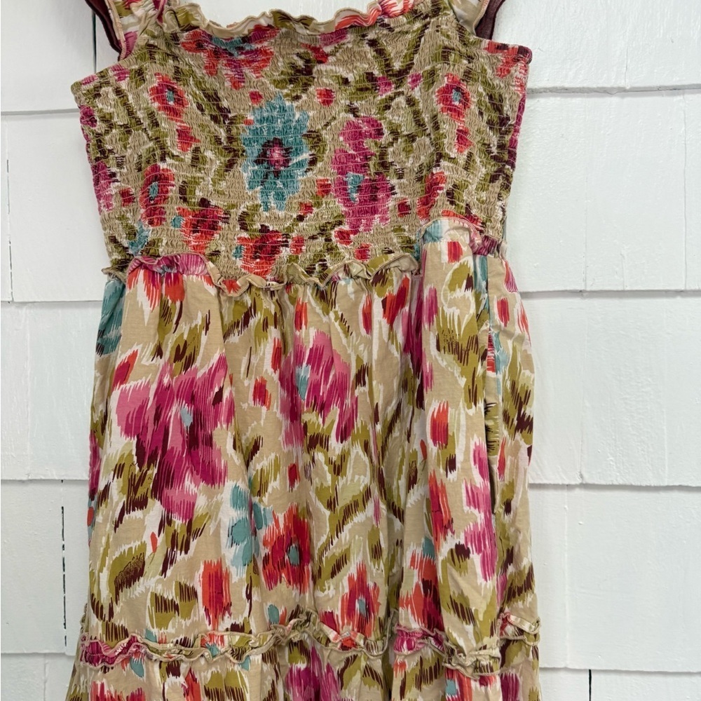 House Of Harlow 1960 Zoey Khaki pink red Floral Print Smocked Maxi Dress EUC - Picture 4 of 7